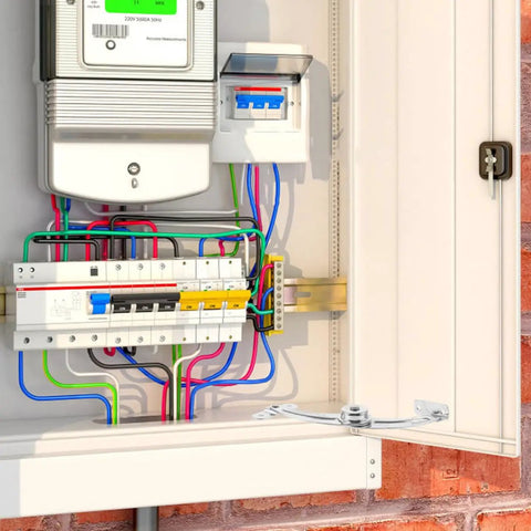 Electrical panel with Silver Nickel Plated Iron Miniature Door Hinge with Soft Close Lid for cabinet stability and safe open.