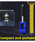 Portable Digital Leeb Hardness Tester And Durometer For Steel Metal Testing With Dual Coil Technology showing D type impact probe with measuring tape.