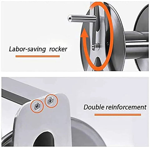 Close-up of labor-saving rocker and double reinforcement on Top Notch Stainless Steel Hose Reel With Wall Mount Heavy Duty 40M Water Coil Rack And High Pressure Spray Gun For Garage Backyard Grind And Weekend Projects Built To Last.