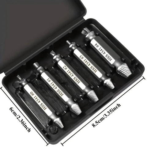 Five Piece Screw Extractor Set For Stripped And Damaged Screws And Bolts, Your Go To Easy Out Kit For DIY Home Repairs in black case