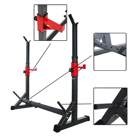Beefy Heavy Duty Bench Press And Squat Rack With Adjustable Height 260Kg Weight Capacity, steel frame with red safety hooks