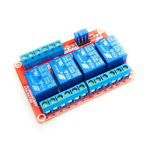 12V Four Channel Relay Module With Opto Isolation And High And Low Level Trigger For Arduino And Home Automation, 250V AC Load, SMD Optocoupler For Projects, blue 4-relay board with screw terminals