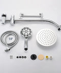 Rainfall 8 Inch Round Shower Head With High Pressure Handheld Spray Combo Drill Free Slide Bar, hose, and fittings chrome