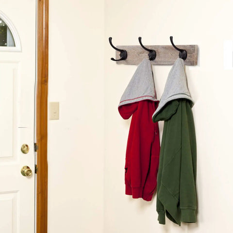 Wall Mounted Coat Rack With Pine Wood Three Hook Rail Vintage Rustic Entryway Organizer For Hallway Mudroom Bathroom Or Bedroom Built Tough Zinc Die Cast Hooks Space Saving And Stylish holding jackets