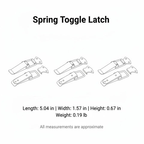 Heavy Duty Spring Toggle Latch For Toolboxes And Storage Cases Solid Iron With Electro Plating To Keep Doors Secure On Vibrating Trucks, 5.04 in length, 1.57 in width.
