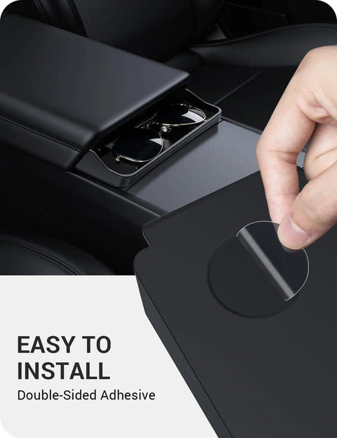 Tesla Model 3 And Model Y Center Console Sunglasses Holder And Armrest Storage Box installation with adhesive