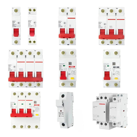 No Fuss 1P And 2P Din Rail Mcb Circuit Breaker Handling Overloads And Short Circuits Smoothly 6A To 63A Amps For 230V And 400V Panels Quick Slide In Mount Built Tough multiple circuit breakers displayed on a white background