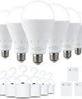 Rechargeable Emergency Light Bulbs Pack of 6, 9W LED with 1200mAh Battery, 60W Equivalent, 6000K Daylight, E26, 120 Volt, Battery Powered