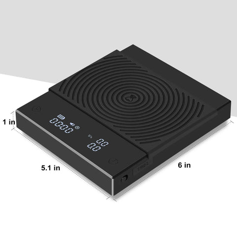 Black Coffee Scale Basic 2.0 with Water Flow Rate, Timer, USB Rechargeable, Digital Display, Pro Grade Kitchen Scale
