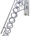 Top Shelf Electric Attic Ladder With Wireless Remote Control No Sweat Operation smooth retracting foldaway loft stair in open position.