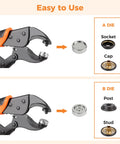 Heavy Duty Snap Fastener Tool Kit With Pliers For Metal Snaps Quick Install And Replacement For Leather, Canvas, Tarp, Boat Covers, Carpet, Furniture And More showing pliers and die components A and B