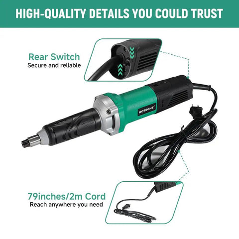 1/4-Inch Electric Die Grinder, 6 Amp Heavy-Duty Compact High-Speed Rotary Tool with rear switch and 79-inch cord