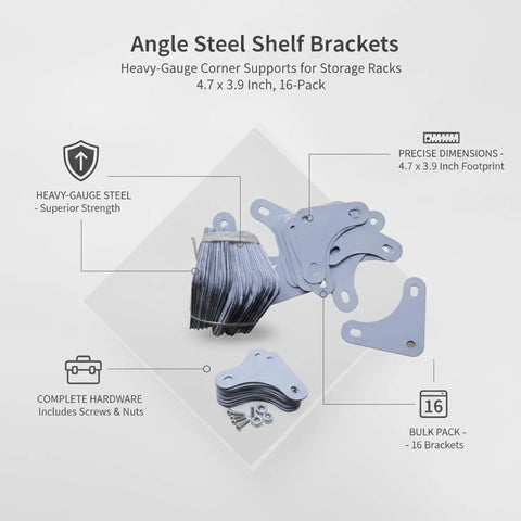 Heavy Duty 4.7 x 3.9 Inch Angle Steel Shelf Brackets Set For Garage, Basement, And Workshop Racks, Built To Last Corner Supports