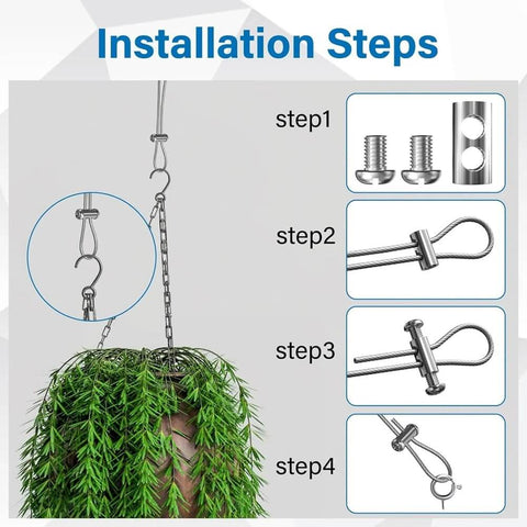 Installation steps for 20 Pack Adjustable Wire Rope Clips For 2mm And 3mm Ropes, Double Hole Cable Clamps with plant hanger