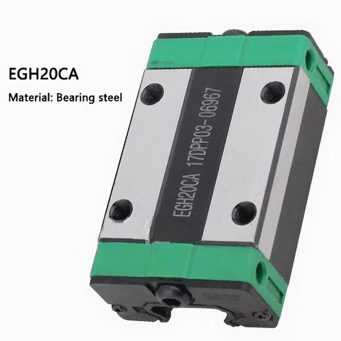 Heavy Duty EGH15CA Linear Rail Carriage Block Compatible With EGR15 Guide Rail Buttery Smooth Bearing Steel Slide Runner viewed from top angle with green accents.