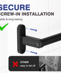 Secure screw-in installation of Matte Black 24 Inch Wall Mounted Towel Rack With Rustproof Aluminum Construction shown in close-up