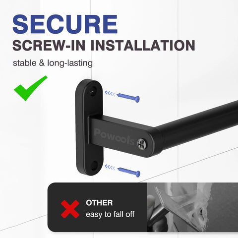 Secure screw-in installation of Matte Black 24 Inch Wall Mounted Towel Rack With Rustproof Aluminum Construction shown in close-up