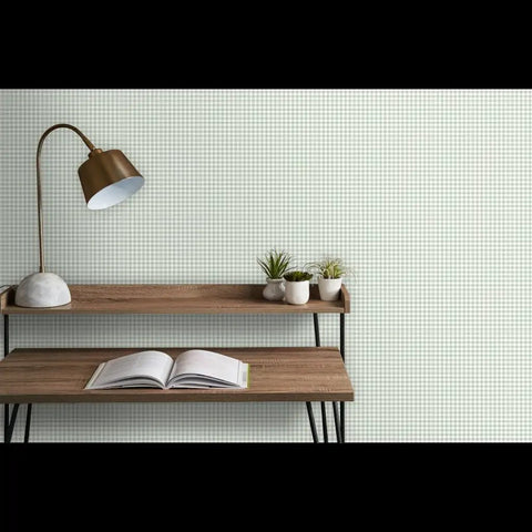 Badass Country Sage Green Matte Linen Wallcovering Pvc Free Heavy Duty Covering holds up with modern texture in styled room.