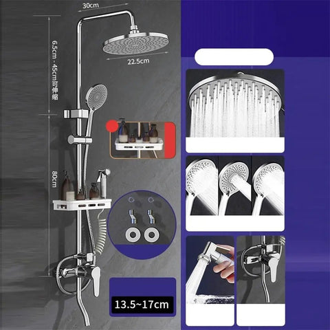Heavy Duty Surface Mounted Shower Faucet Mixer with 304 Stainless Steel Body featuring ABS Round Top Spray and three function booster handheld sprayer.