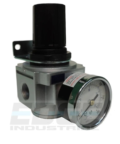 Heavy Duty In-Line Air Pressure Regulator For Air Compressors, Adjustable 7 PSI To 215 PSI, 130 CFM with gauge and bracket