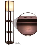 Dope Shelf Floor Lamp With USB Ports And Wireless Charging Pad And Outlets, corner storage shelves, Havana Brown