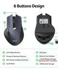Wireless Mouse For Laptop And PC Desktop With 2.4GHz USB Receiver 6 Buttons And 1600 DPI Adjustable For Medium To Large Hands