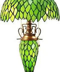 Stained Glass Table Lamp With Vase Base For Bedroom And Living Room, 12 Inch Shade And 22 Inch Tall, Warm Vintage Glow