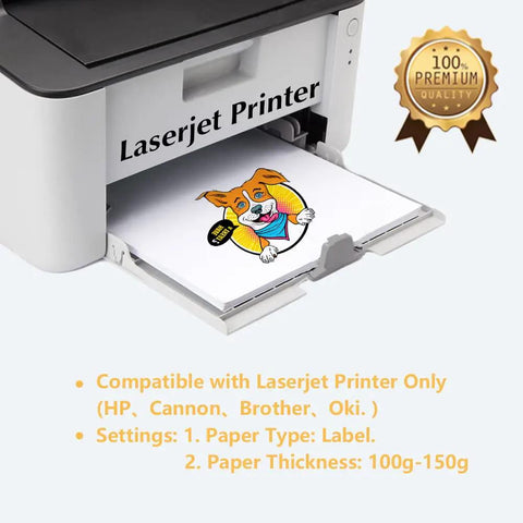 Laserjet printer with Laser Printer Heat Transfer Paper For Light Fabrics, 20 Sheets 8.5x11 featuring vibrant dog print design.