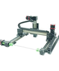 Motorized Three Axis Gantry Robot Stage Featuring Linear Belt Drive Plus Stepper Motors For Cnc Routing, 300mm travel, robust design.