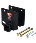 RV Bumper Hitch Receiver Adapter For 4 Inch Square Rear Bumpers, 2 Inch Receiver, with hitch pin kit, angle view