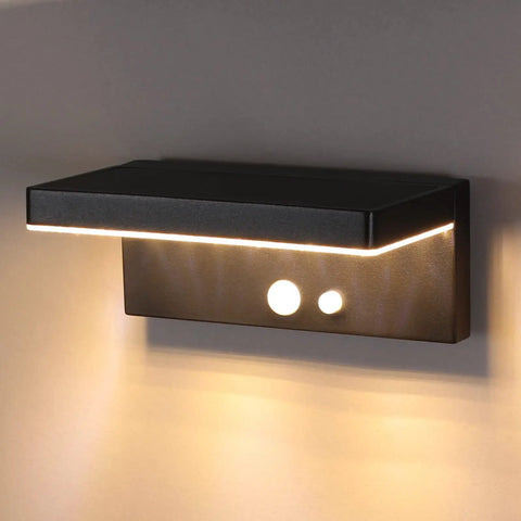 Solar Powered Outdoor Wall Light With Motion Sensor, 3 Lighting Modes, 600 Lumen Brightness, Warm White 3000K, IP44 Waterproof, Black Aluminum