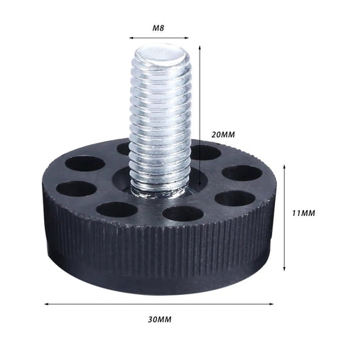 Adjustable Threaded Table Foot Leveling Glides For Desks And Furniture, 30mm Base, Screw In Feet showing M8 thread, black design