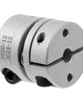 Top Notch Aluminum Alloy Flexible Shaft Coupling For Stepper Motors, CNC And 3D Printers With Secure Clamp Style Easy Install Keyed Design Handles Misalignment Like A Boss. silver aluminum flexible shaft coupling with clamp screws for stepper motor and CNC use