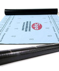 Heavy Duty Synthetic Roof Underlayment Roll 48 Inches Wide Delivers 1000 Sq Ft Of Pro Level Shielding For Sloped Residential And Commercial Shingle Projects. Black synthetic roll and blue underlayment.