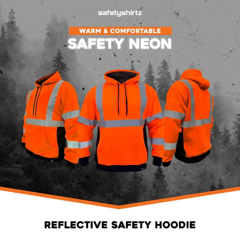 Hi-Vis Hoodie For Men Class 3 Type R Orange Safety Gear With Soft Fleece Interior, Heavy-Duty Polyester, ANSI ISEA 107-2015 Certified