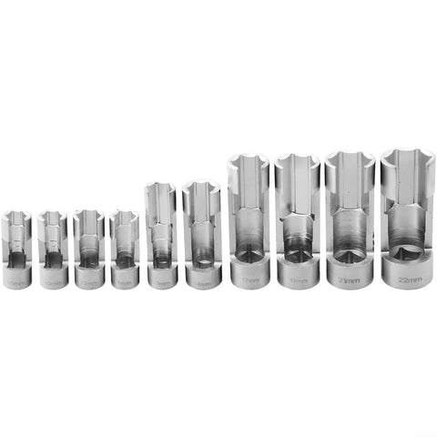 Line Socket Wrench Set 10-22mm For Diesel Injector Fuel Lines With 1/4, 3/8, 1/2 Inch Drives 9-Piece Chrome Vanadium