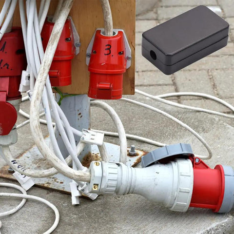 Ten Pack Heavy Duty ABS Plastic Electronic Project Enclosures Black Wiring Junction Boxes 1.89 X 1.02 X 0.61 Inches shown with electrical connectors.