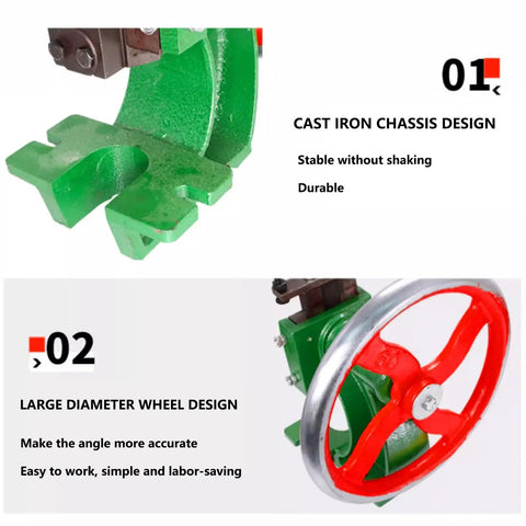 Built Like A Tank Cast Iron Manual Benchtop Punch Press Featuring Oversized Handwheel for stable cast iron chassis and large wheel design.