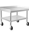 Stainless Steel Equipment Stand 30 By 36 Inches with Under Shelf and Casters for Commercial Kitchens, Workshops, Offices, Home Garages, and Hotels Ready to Tackle Any Prep Task, shown from a front angle.