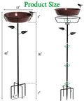 Deep Metal Bird Bath With 40 Inch Tall Stake Removable 13 Inch Diameter Bowl Antique Bronze Outdoor Garden Decor Heavy Duty Five Prong Base
