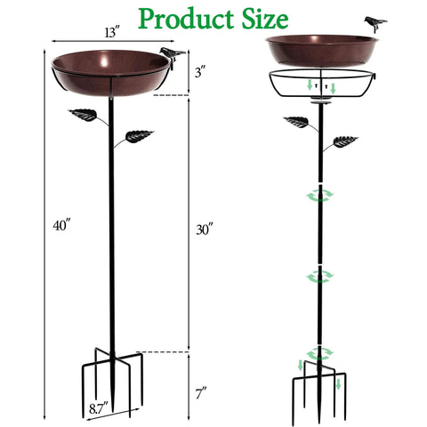 Deep Metal Bird Bath With 40 Inch Tall Stake Removable 13 Inch Diameter Bowl Antique Bronze Outdoor Garden Decor Heavy Duty Five Prong Base