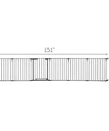 Oxford 3 In 1 Play Yard Baby Gate And Fireplace Fence diagram of 151-inch wide, 29-inch tall dimensions, six panels, walk-through door