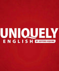 Uniquely English by Jeffers Equine logo on a red background