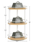 Three Tier Lazy Susan Rotating Spice Rack Featuring Smooth Ball Bearing Turntable System For Hassle Free Pantry Access White Natural Wood Countertop Organizer with dimensions 10.2 x 18 inches.