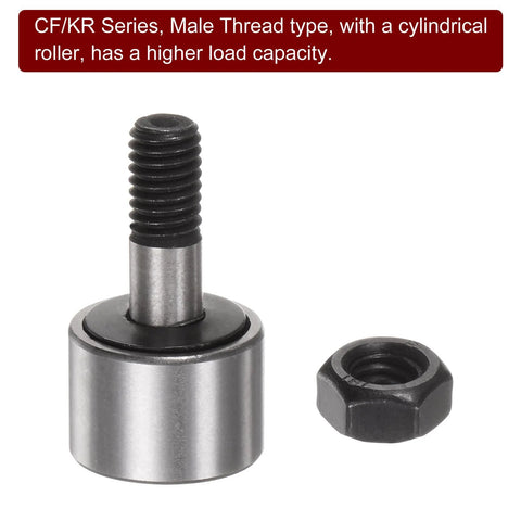 CF6 cam follower KR16 needle roller bearing with M6x1.0 threaded stud, 16mm roller diameter, includes hex nut