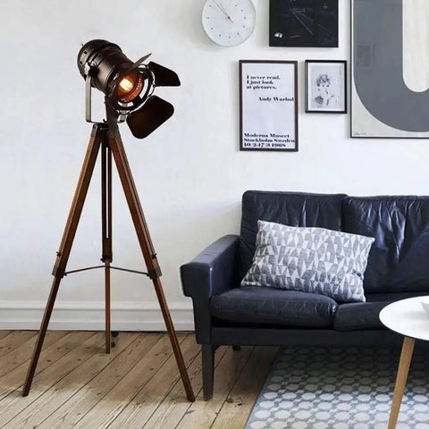 Vintage Black Wood Tripod Floor Lamp With Adjustable Height And Tilt Industrial Metal Nautical Style E26 Standing Corner Light