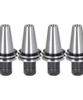 Four CAT40 ER20 Collet Chucks with 2.76 Inch Gage Length and 0.0001 Inch Runout for milling, showing precision tool holders.