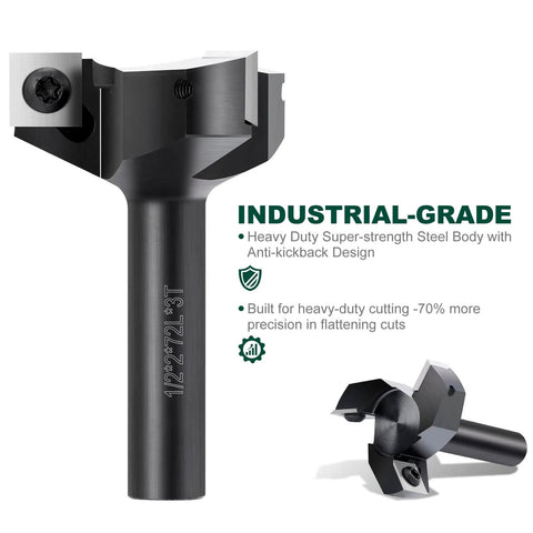 Slab Flattening Router Bit With 1/2 Inch Shank, 2 Inch Cutting Diameter, Three Wings For Spoilboard Surfacing And Wood Planing