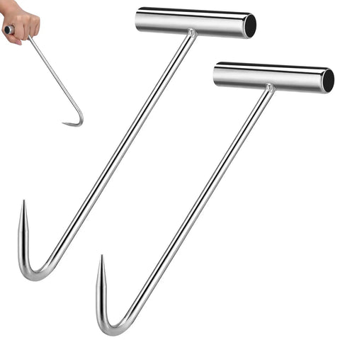 2 Pack Heavy Duty Manhole Cover Hook Lifter T Shaped Stainless Steel, use for lifting septic tanks, storm drains, sewer lids, 11.4 inch