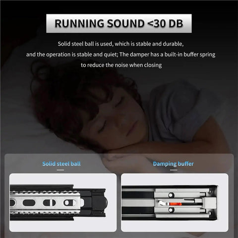 Heavy Duty 100 Lb Full Extension Drawer Slides Set Two Piece Push To Open 16 Inch Galvanized And Electrophoretic Finish Smooth Glide, running sound <30 dB closeup